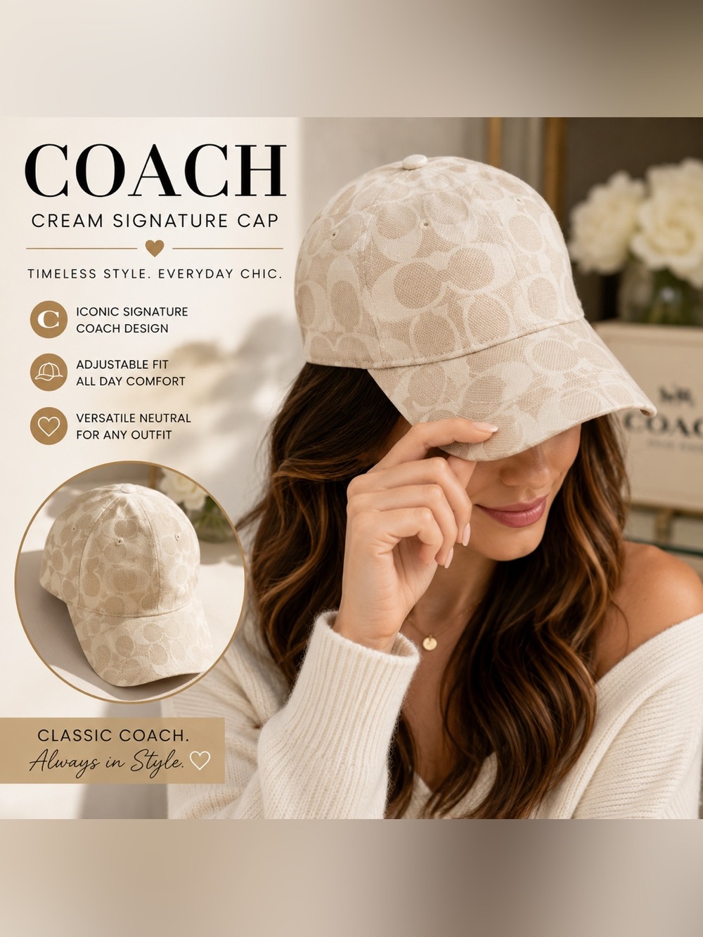 Coach Cream Signature Cap